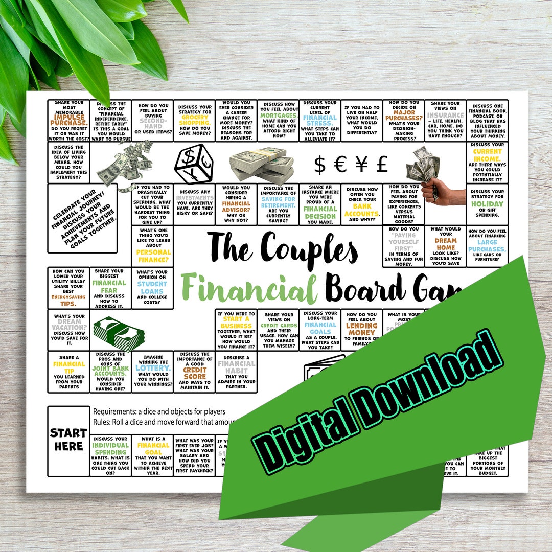 Couples Financial Board Game, Date Night, Finances, Couple Communication Game, Printable Game