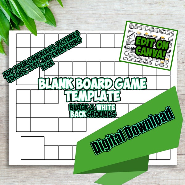 DIY Blank game board, kids game board, adult game board, board game template, instant download, digital, canva game board