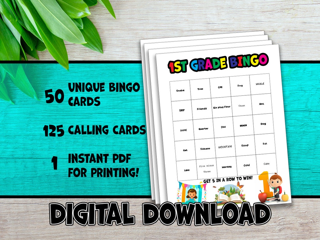 1st Grader Bingo Bonanza - Digital Downloadable Bingo Game, 50 Unique ...