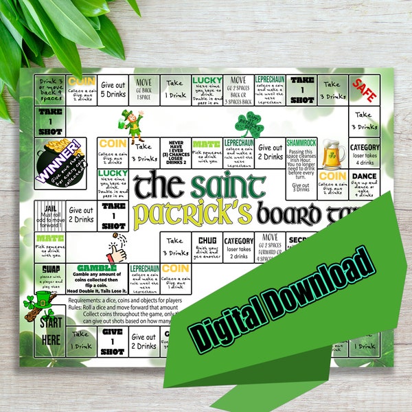 SAINT PATRICKS Board Game, Adult Drinking Game, Digital File, Printable Drinking Board Game, Digital Drinking Game, Instant Download