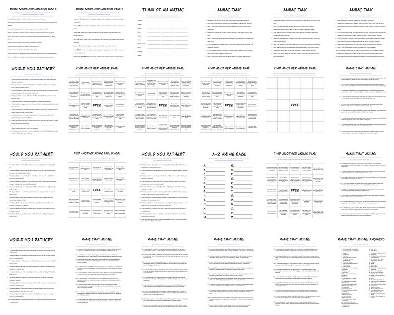 Printable Anime Icebreaker Games, Party Activities (digital Download ...