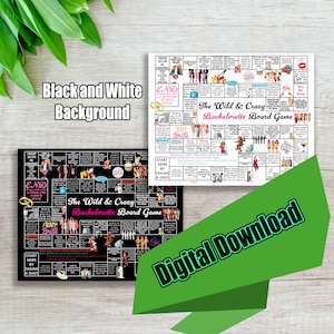Printable Bachelorette Board Game Wild and Crazy, Black and White, Digital File, Drinking Game, Girls Night, Bridesmaid Gift, Bridal Party,