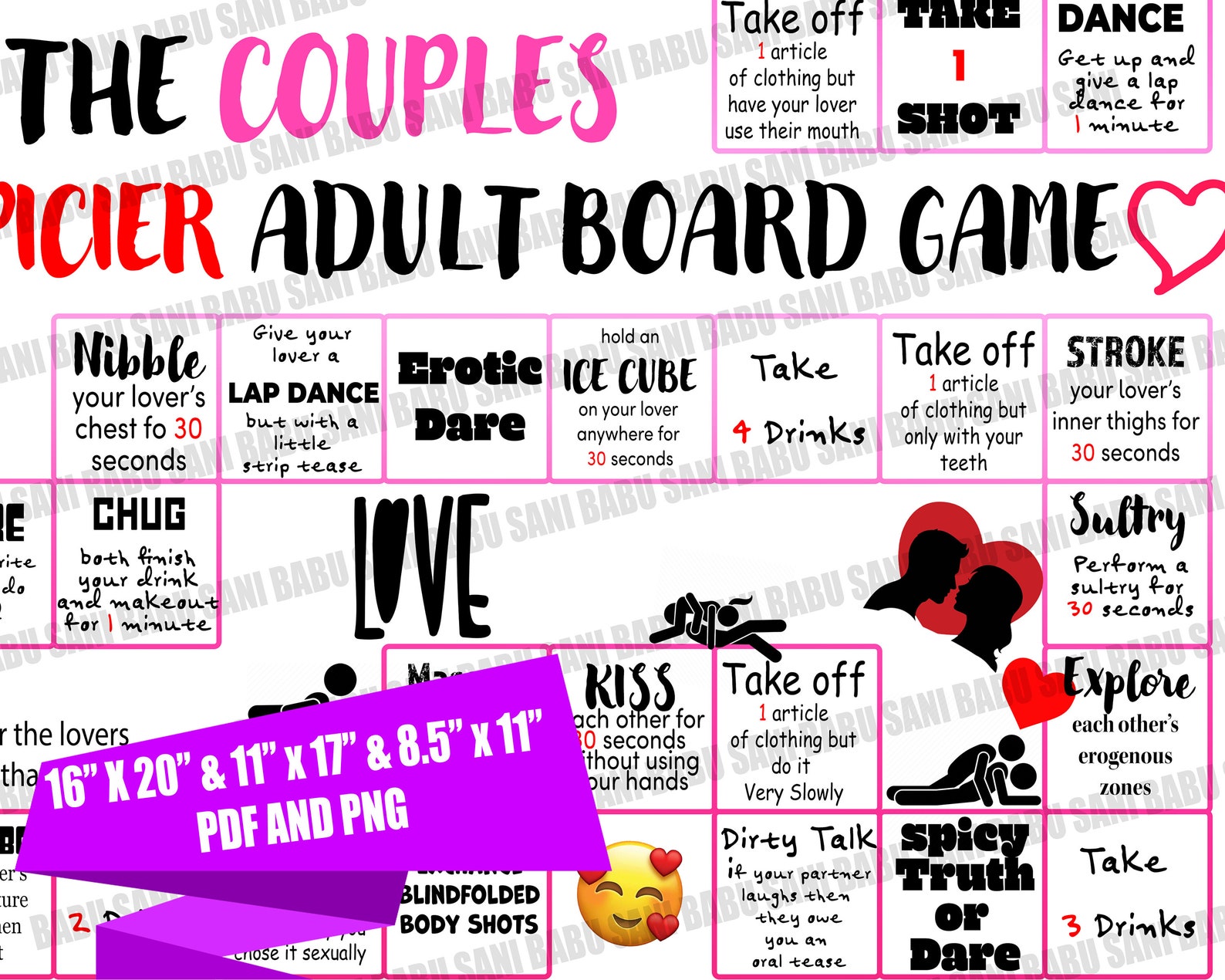 The SPICIER Adult Couple Board Game, Date Night Game, Digital File