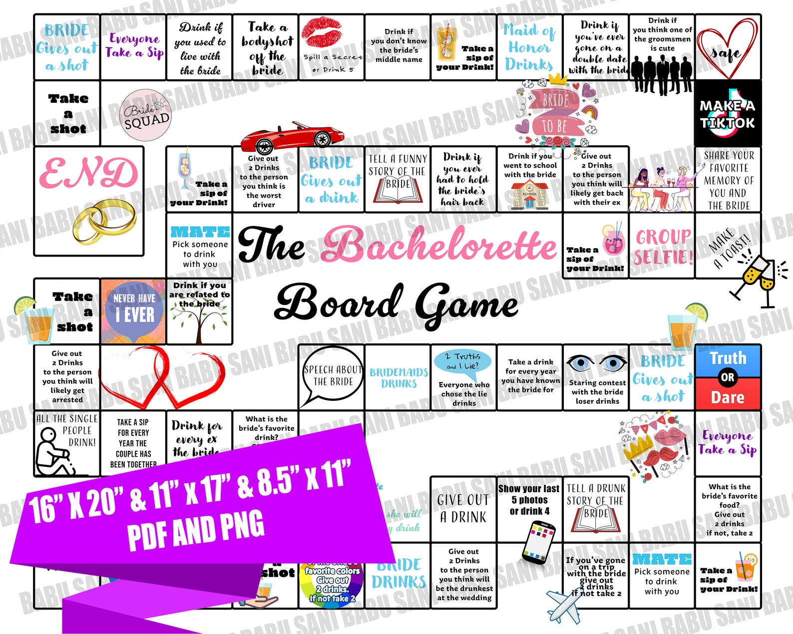 Bachelorette Board Game Printable Digital Download Drinking Etsy