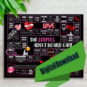 Adult Couple Board Game, Date Night Game, Digital File, Printable Drinking Board Game, Digital Drinking Game, Instant Download, Valentines