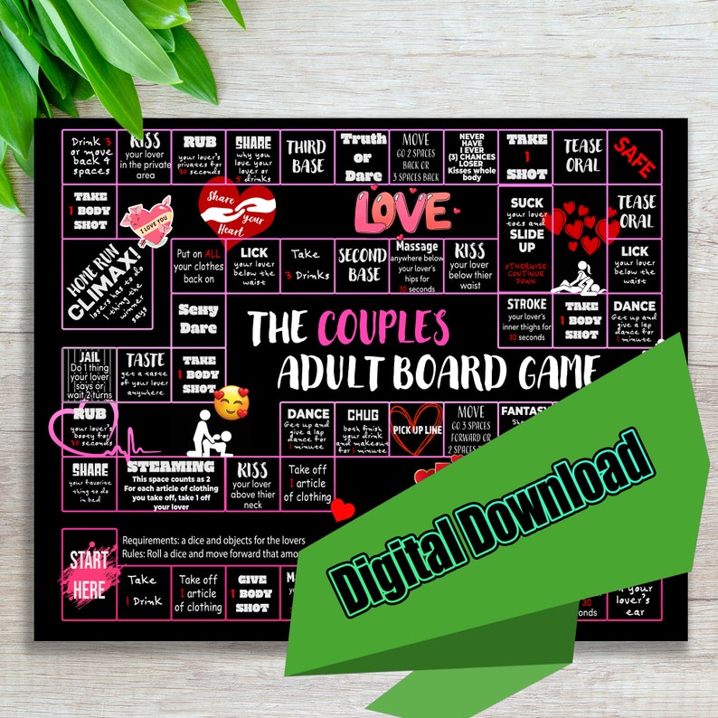 Adult Couple Board Game, Date Night Game, Digital File, Printable