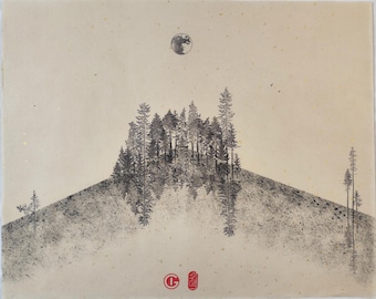 Linolschnitt, Japanische Kunst, Japanische Tuschemalerei, Naturdekor, Handbedruckt, Geschenkideen, Muttertagsgeschenk, Hausdekor, Wanddekor