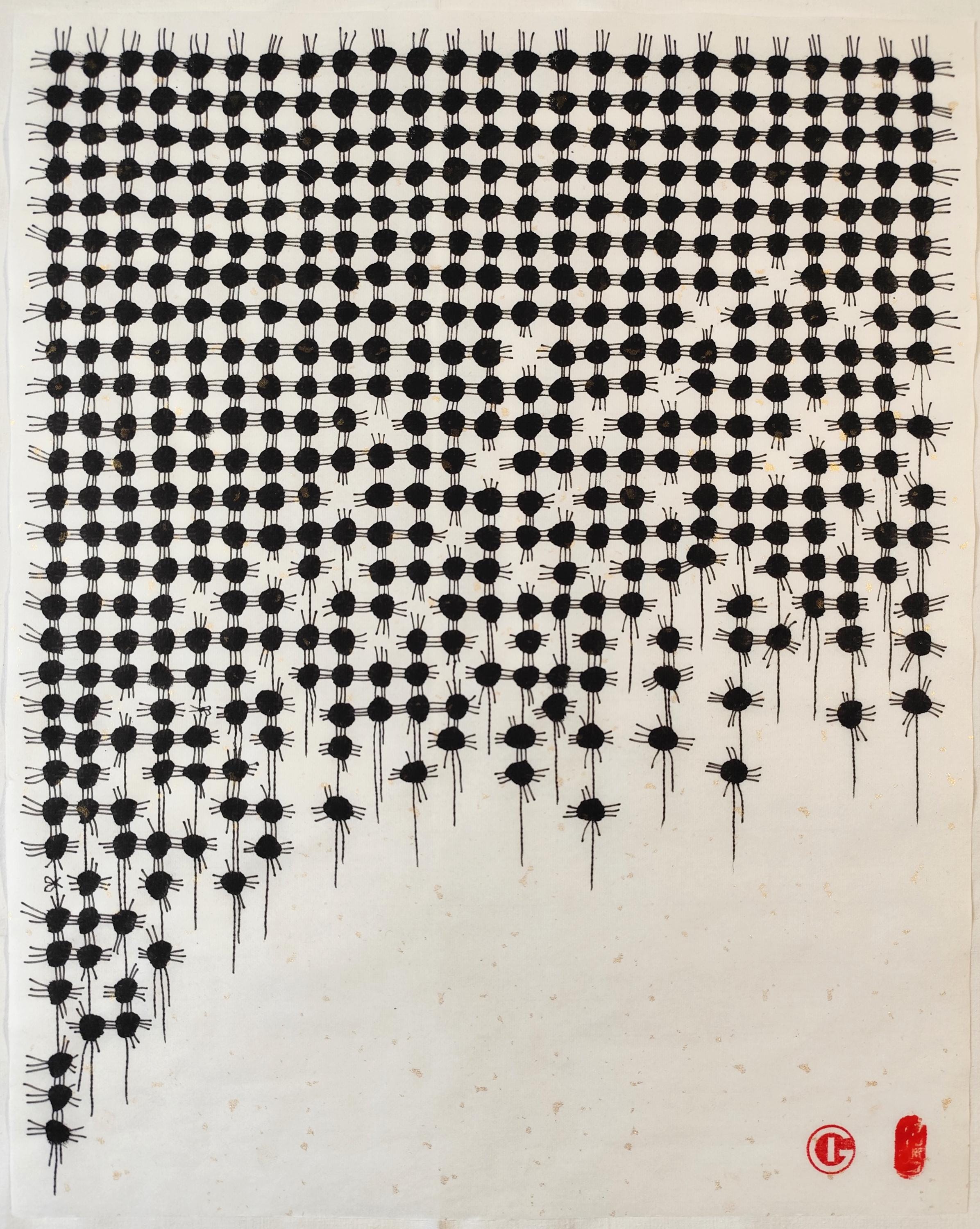 Japanese Calligraphy Art, Abstract Ink Painting, Gold Rice Paper