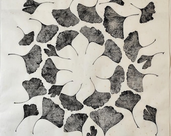 Original Ginkgo Biloba leaf print, Gyotaku, Botanical Nature Art, Minimalist Eco Wall Decor,Gift ideas,House decor,Gift for her,Gift for her