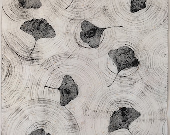 Ginkgo biloba leaf printing, Gyotaku, Ginkgo biloba Print, Nature decor, Hand printed, Gift ideas, Original art, House decor, Gift for her