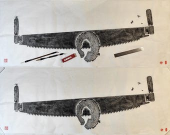 Baumringe Druck, Zweimann Säge Druck, Gyotaku, Tolles Dekor, Baumstumpf Druck, Natur Dekor, Handbedruckt, Geschenkideen, Original Kunst, Einzigartige Dekoration