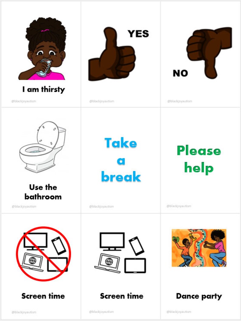 Communication Picture Cards, Digital, Autism Visual Aid, Special Education, Black Children, Picture Exchange, Teacher Communication, Parent image 2