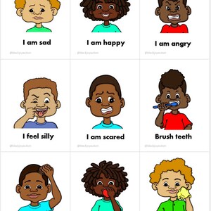 Communicatie-prentkaarten, digitaal, visueel hulpmiddel voor autisme, speciaal onderwijs, zwarte kinderen, foto-uitwisseling, communicatie met docenten