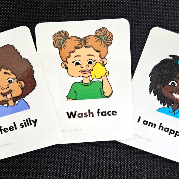 45 Communication Cards, Autism, ABA Therapy, Speech Therapy, Visual, Special Needs, Black Children, Picture Exchange, Autism Parent, gift