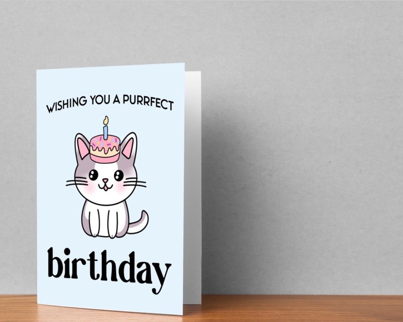 Printable Birthday Card, Printable Greeting Card, Cat Birthday Card ...