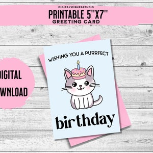 Printable Birthday Card, Printable Greeting Card, Cat Birthday Card ...