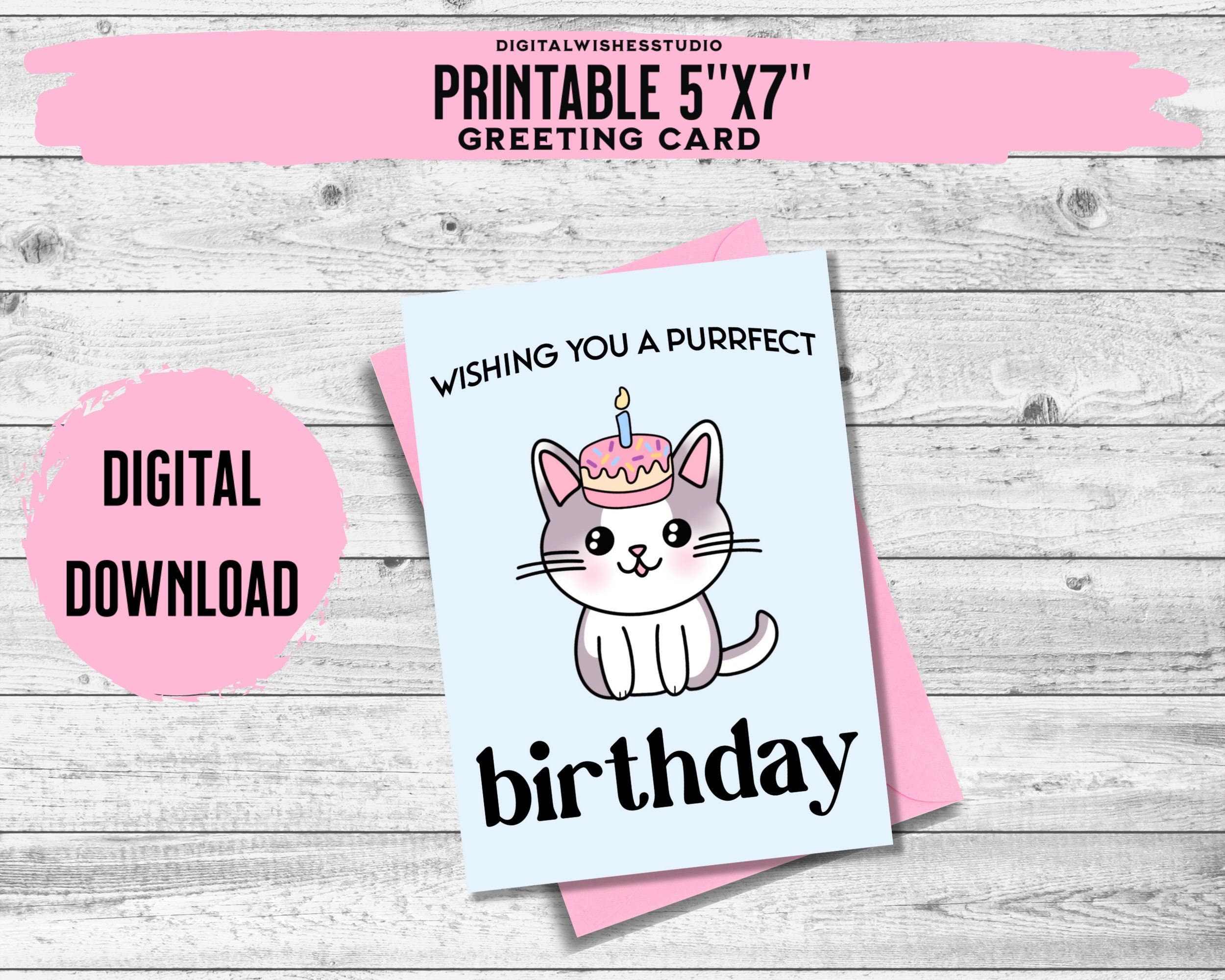 Printable Birthday Card, Printable Greeting Card, Cat Birthday Card ...