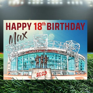 Personalised Manchester United Birthday Card for Him, Personalised Old Trafford Birthday Card for Him, Name and Age Birthday Card