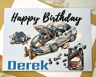 Personalized Birthday Card for him, Funny Personalised Birthday Card for Mechanic, Personalised Name and number plate card for son, father