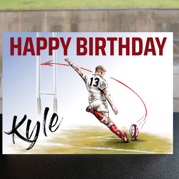 Carte d'anniversaire personnalisée pour les jeunes joueurs de rugby, carte d'anniversaire personnalisée de rugby, carte d'anniversaire personnalisée d'âge de nom