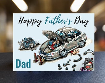 Funny Backyard Mechanic Father's Day Card for Him, Funny Personalized Mechanic Father's Day Card for Dad, Granddad