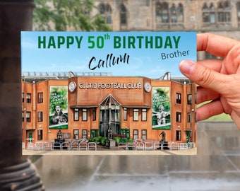 Personalized Celtic United FC Birthday Card, Personalized Celtic Park Stadium card, Personalized Name Age Birthday Card for Celtic Fan