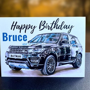 Range Rover Birthday Card, Personalised Black Land Rover Range Rover Card, Personalised Name and Number Plate Birthday Card