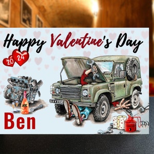 Personalized Land Rover Mechanic Valentine's Day Card for Him, Funny Personalized Mechanic Card, Classic Land Rover Valentine's Day Card