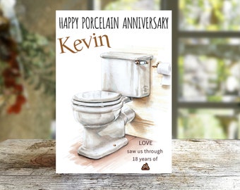 Funny Personalized 18th Anniversary Card, Personalized Porcelain Anniversary Card for him, Personalized Anniversary Card for her.