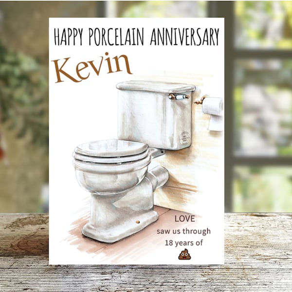 Funny Personalised 18th Anniversary Card, Personalised Porcelain Anniversary Card for him, Personalised Anniversary Card for her.