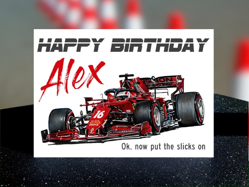 Carte danniversaire F1 Ferrari, carte personnalisée de Formule 1, nom personnalisé et carte danniversaire dâge image 2