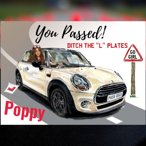 Mini Cooper Driving Test Card for her, Personalized Name and Number Plate Passed Driving Test Card for Mini Cooper Driver, New Driver Card
