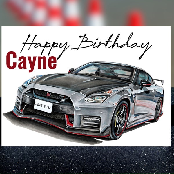 Personalized Nissan Skyline Birthday Card, Personalized Birthday Card for Him, Personalized name and number plate birthday card