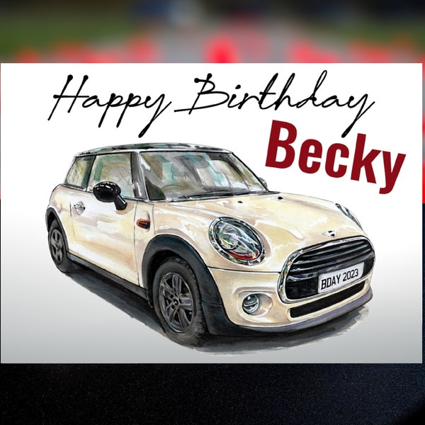 Personalized Mini Cooper Birthday Card, Personalised Birthday Card for Him or Her, Personalised  Mini Cooper name and number plate card