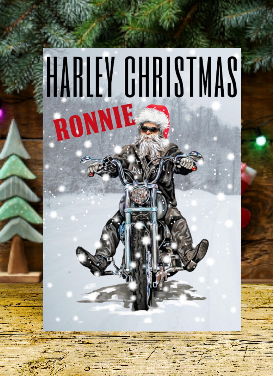 Paul Oxman Harley Davidson Christmas Cards – #X743 – Harleys At Gas Pumps (10 Pack)