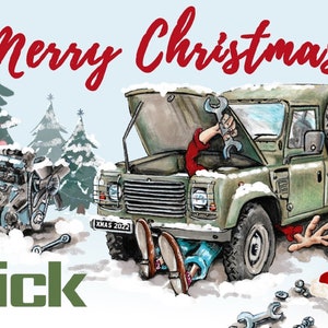 Personalized Green Land Rover Defender Christmas Card for Him, Personalized Land Rover Defender Card, Personalized Christmas Card for Him
