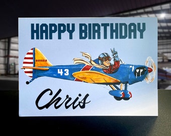 Personalized Pilot Birthday Card for Him, Personalized Name and Age Airplane Card, Male Pilot Birthday Card for Him