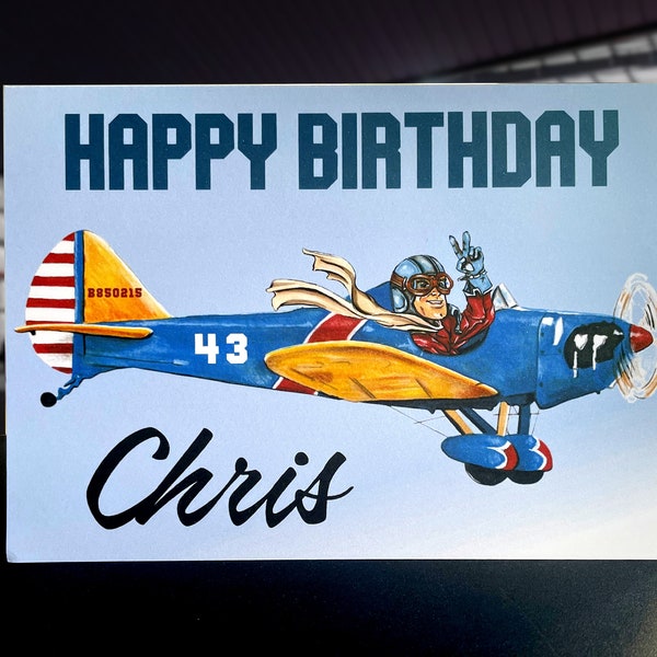 Personalized Pilot Birthday Card for Him, Personalised Name and Age Aerloplane Card, Male Pilot Birthday Card for Him