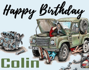 Personalized Land Rover Mechanic Birthday Card for Him, Funny Personalized Mechanic Card Land Rover Discovery, Personalized Birthday Card