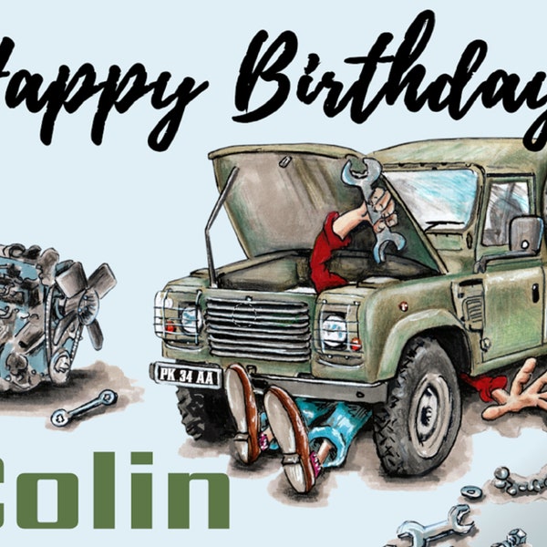 Personalised Land Rover Mechanic Birthday Card for Him, Funny Personalised Mechanic Card Land Rover Discovery, Personalised Birthday Card