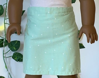 Green Polka-Dot Skirt for 18” Dolls | American Girl doll skirt | Trendy summer and spring clothing for 18” dolls