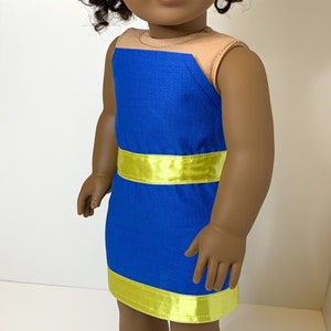 Blue & Yellow Dress for 18” Dolls | Elegant dress for dolls | Dress for 18” dolls | Cute dress for 18&quot; dolls | AG doll dress |Gift for Girls