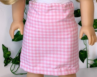 Saia xadrez rosa para boneca American Girl de 45 cm