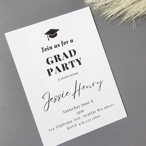 5x7 Graduation Party Invitation, Grad Party Invite, Custom Graduation Party Invitations, High School Graduation, College Graduation Party