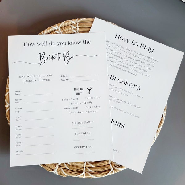 Bridal Shower Party Game, How Well Do You Know The Bride, Printable Shower Game, Bride Questionnaire, Who knows Bride Best, Instant Download