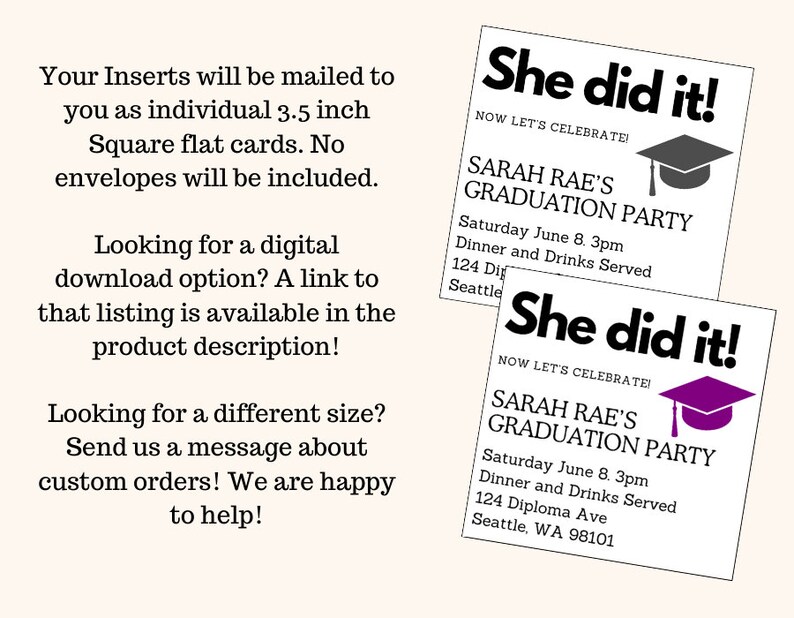 Classic Square Grad Party Inserts, Custom Graduation Details ...