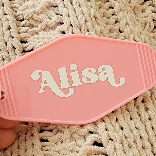Retro Motel Keychain,  Personalized Gift for her, Fun Gift, Vintage Key Ring, Luggage Tag, Backpack Tag, Party favor, Girl's Weekend Gifts