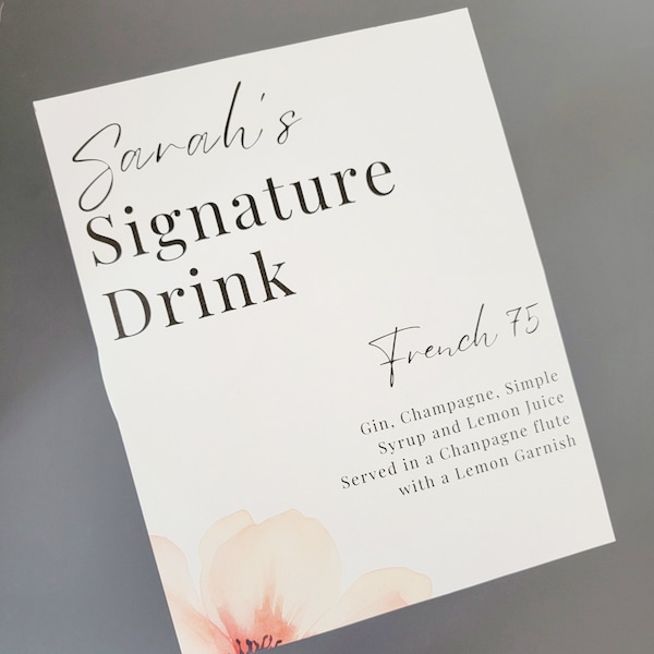 Signature Drink Sign, Bridal Shower Drink Sign, Signature Drink Sign for Wedding Shower, 21st Birthday Sign, Bachelorette Party, Bridal Sign