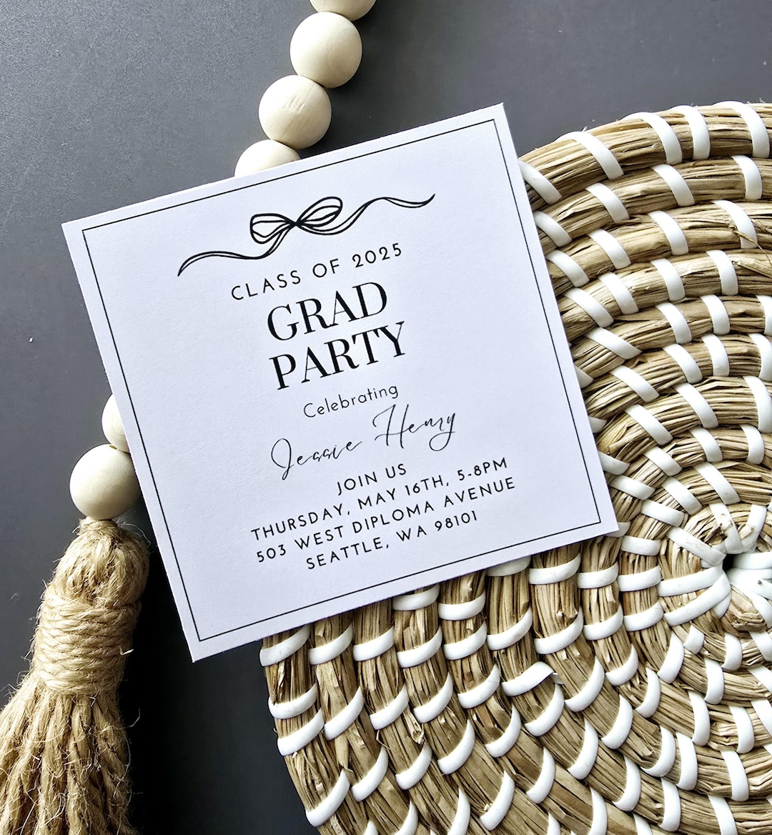 Printable Square Grad Party Inserts, Bow Graduation Party Invites ...