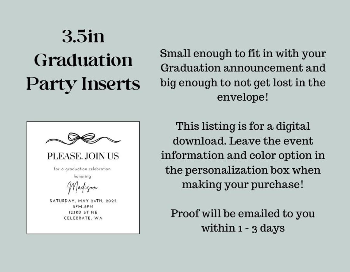 Printable Square Grad Party Inserts, Bow Graduation Party Invites ...